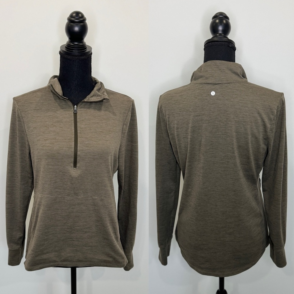Layer 8 Qwick-dry Olive Green Women’s Long Sleeve Front Pocket Athletic Top (M)
